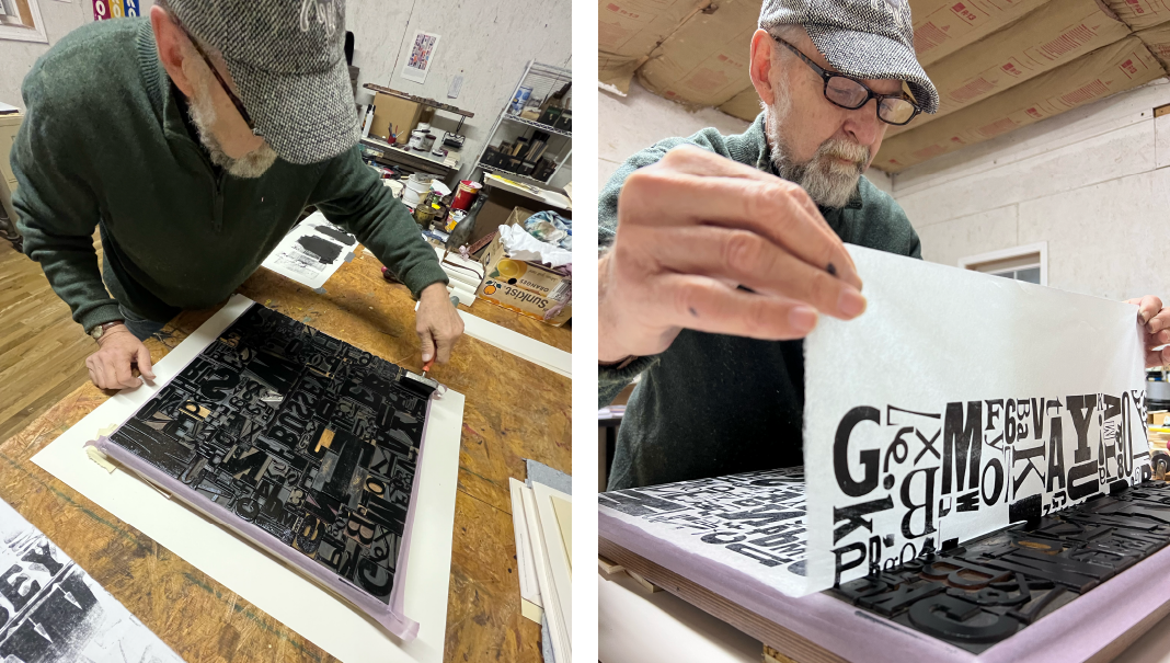 Jim inking and printing the collage